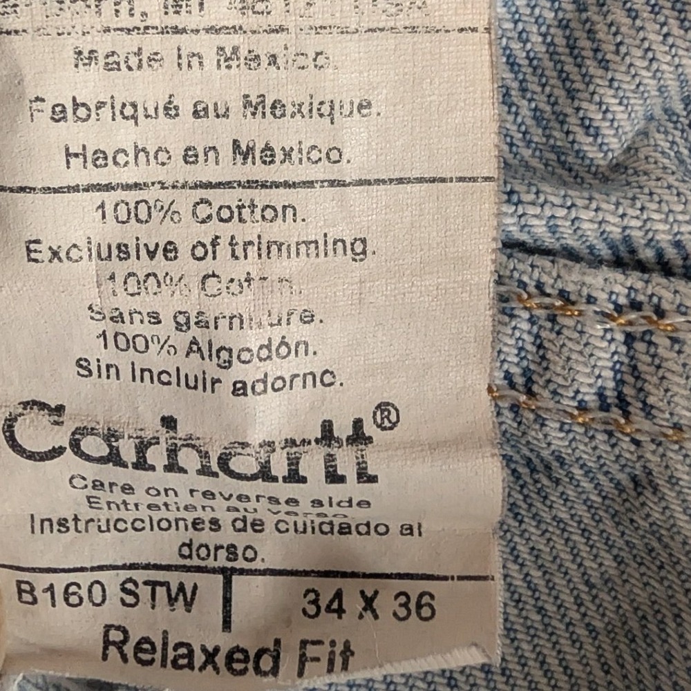 Carhartt B160 Relaxed Fit Jeans Light Wash Denim Mens 34x36 Distressed Workwear - Picture 5 of 9
